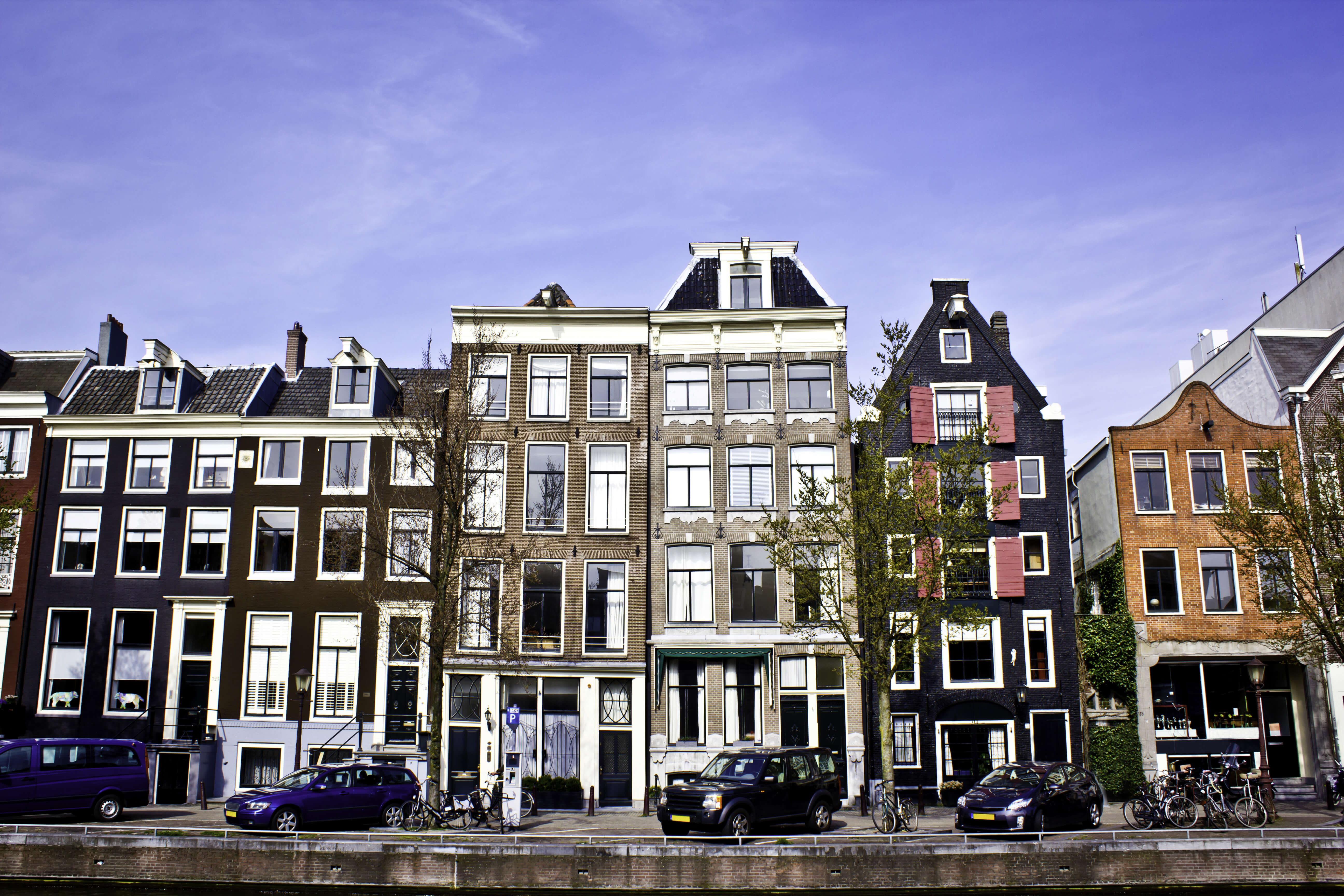 Amsterdam Canal Multicolored Row Houses Cityscape